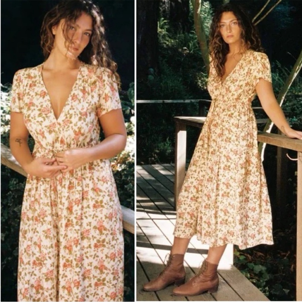 Christy Dawn The Simple Dawn Dress Buttercream English Rose short sleeve L